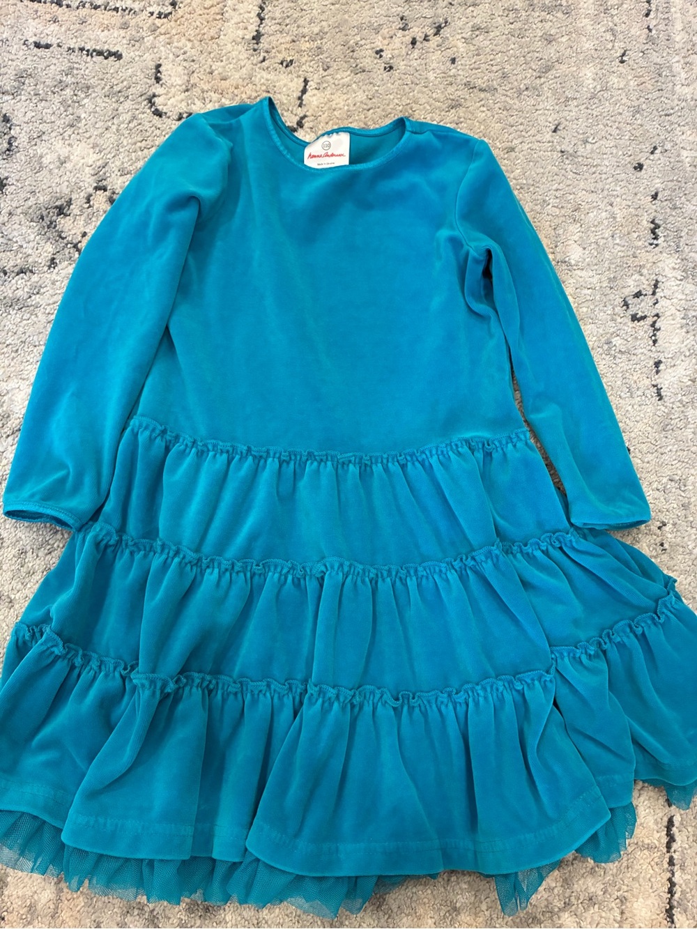 Hanna Andersson blue Long-Sleeve Tiered Velvet Dress